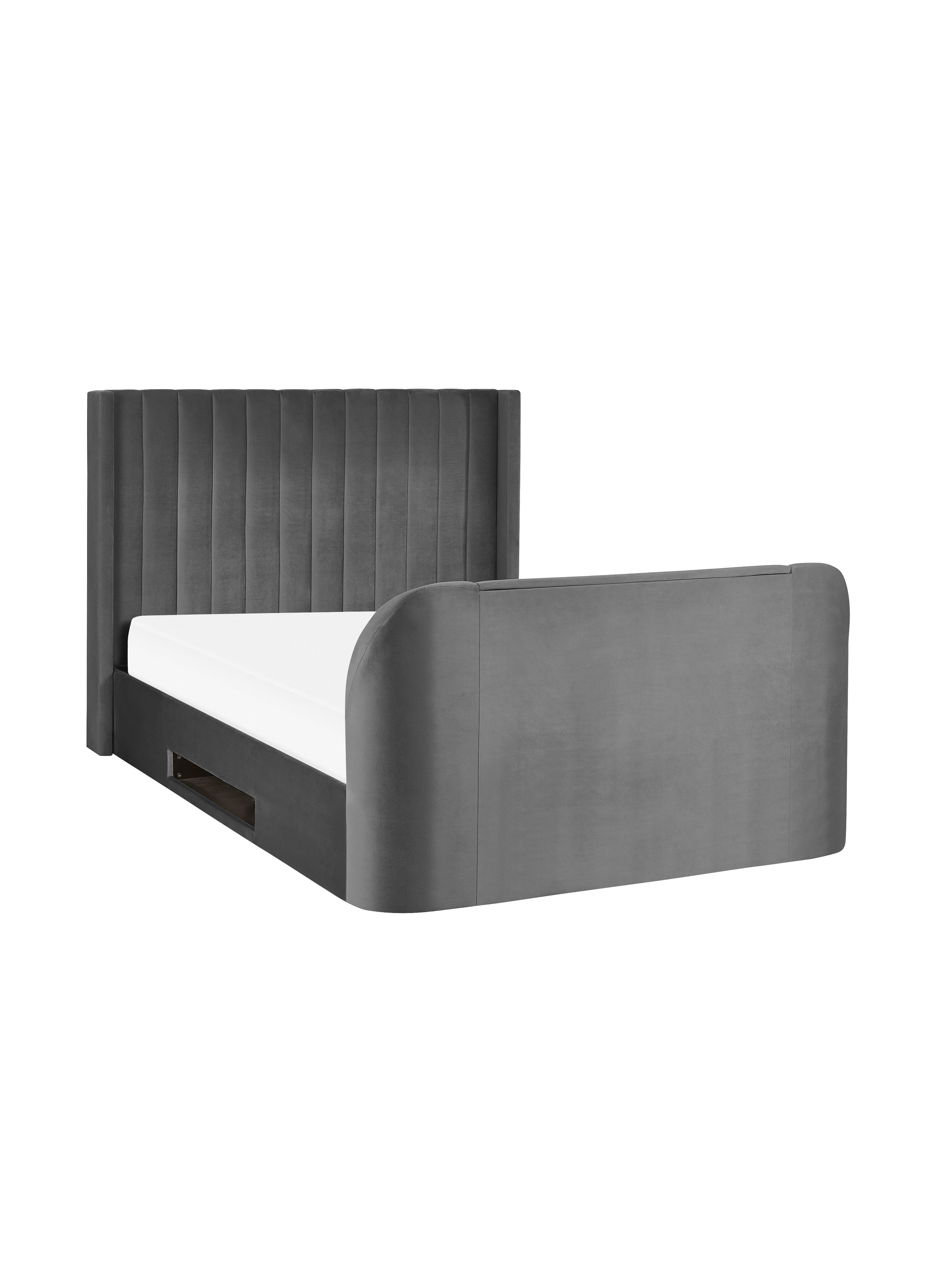 Alston Dark Grey Velvet Ottoman TV Bed King